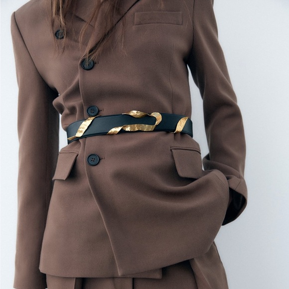 Zara METAL APPLIQUÉ BELT. Black. Size US 30. New with Tags. - Picture 2 of 5